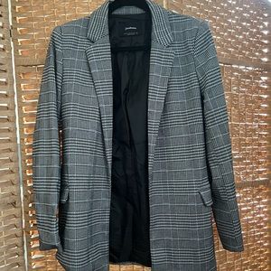 Plaid Double Pocket Single Breasted Oversized Blazer